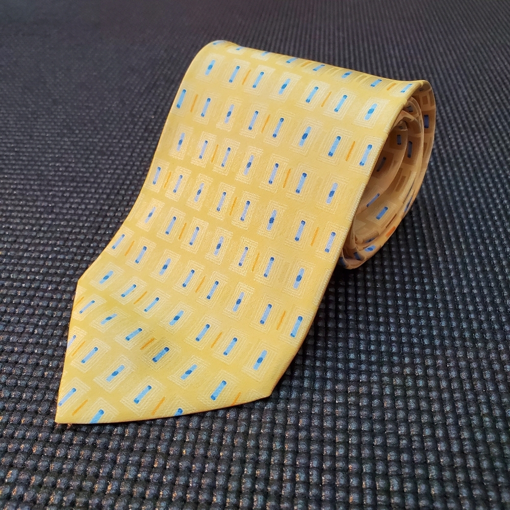 Ermenegildo Zegna Exclusive Design Silk Tie Yellow with Blue and Orange Accents